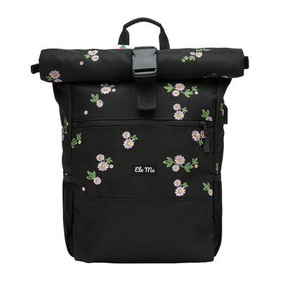 Ela Mo Rolltop Rucksack Damen Upsy Daisy mit Laptopfach und USB, für Sport, Uni und Reisen