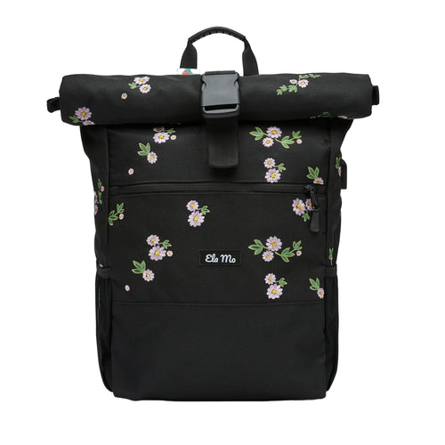 Ela Mo Rolltop Rucksack Damen Upsy Daisy mit Laptopfach und USB, für Sport, Uni und Reisen