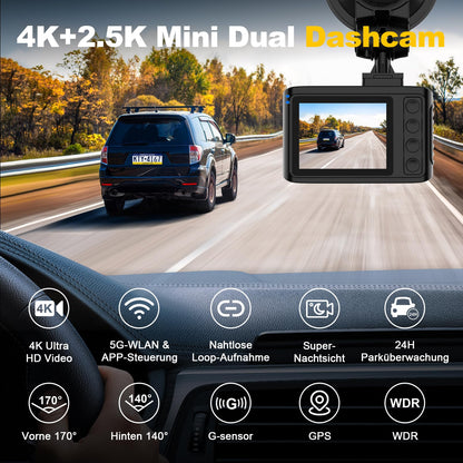 ZOBMIO A13 Dashcam Auto vorne und hinten mit 4K, GPS und WLAN