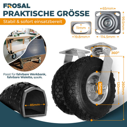 FROSAL Lenk- und Bockrollen Set Luftreifen 260 mm für Bollerwagen