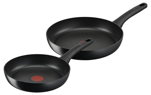 Tefal Hard Titanium On Induktionspfannenset - 24+28cm: Schwarze, runde Pfannen mit Titanium-Antihaft für robustes Braten auf Induktionsherden.