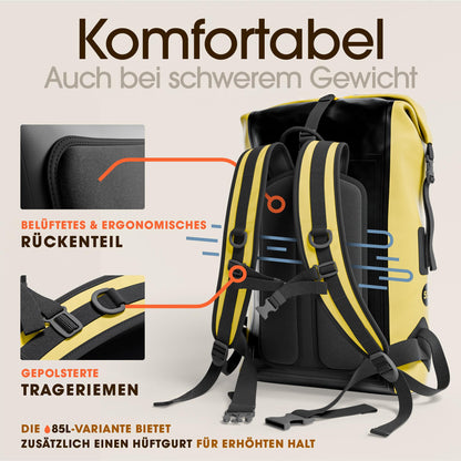 Earth Pak Summit wasserdichter Rucksack 35L Gelb mit Handyhülle