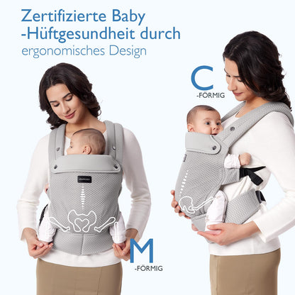 Momcozy Babytrage Air Mesh Grau, ergonomisch mit X-Rücken