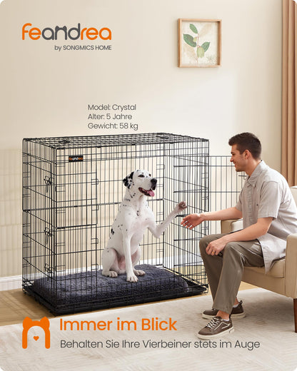 Feandrea Hundekäfig Klappbar – XXL Hoch 122 cm Schwarz PPD050B01