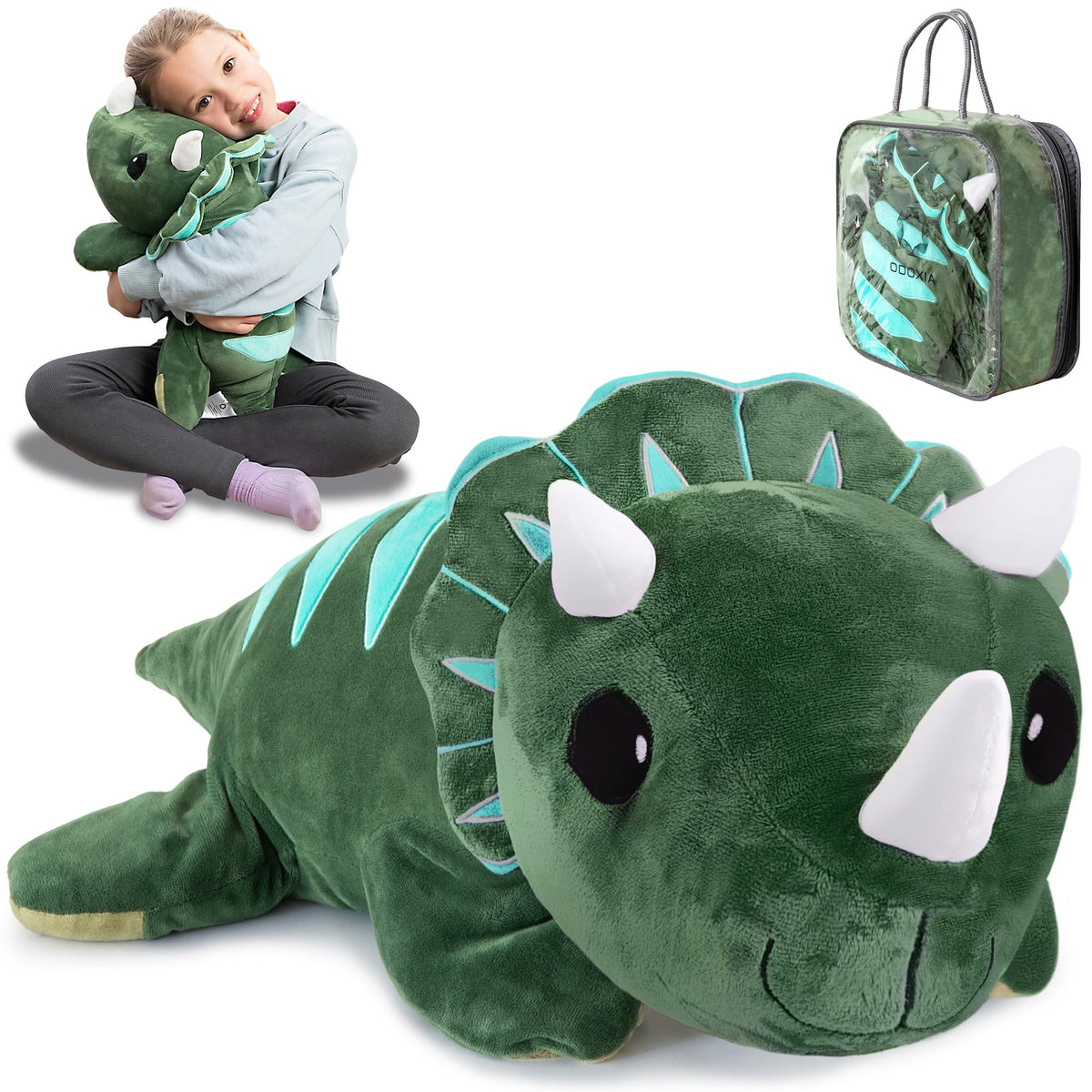 ODOXIA Gewichtskuscheltier Dinosaurier 2,3 kg – Weighted Plüschtier in Dino-Form mit Tragetasche
