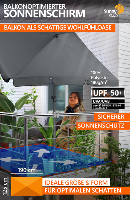 4smile SunnyShade Balkon-Sonnenschirm Set, anthrazit, UPF 50+