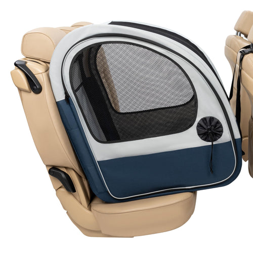 PetSafe Happy Ride Hunde-Reisebox Faltbar – Blau/Grau. Rechteckige, faltbare Stoffbox für sicheren Hundetransport im Auto.