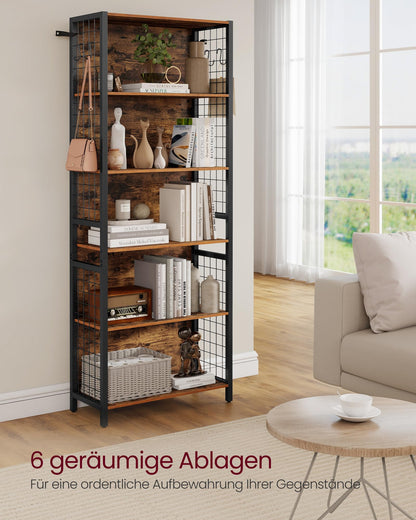 VASAGLE Bücherregal LLS171K01, 6 Ablagen, vintagebraun-tintenschwarz