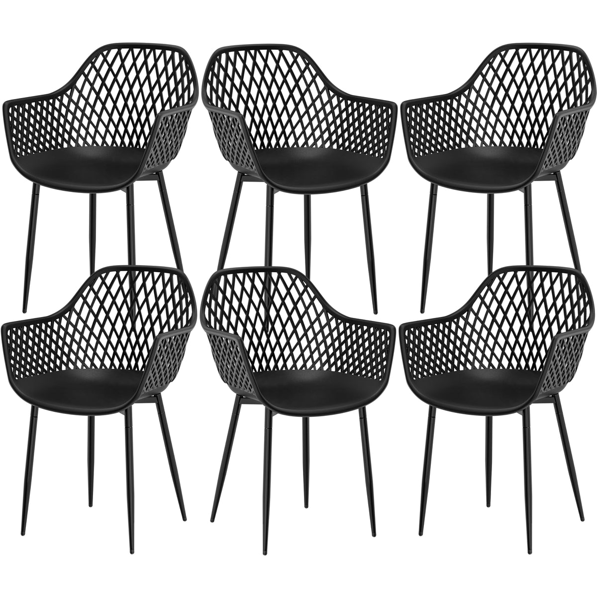 buybyroom Gartenstuhl 6er Set mit Armlehne, bis 120 kg, Schwarz – Outdoor Stühle für Garten und Terrasse