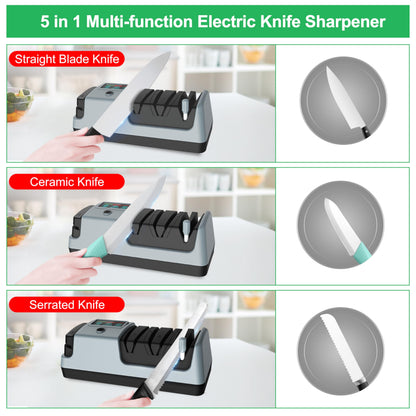 YOORLEAY Elektrischer Messerschärfer 5-in-1, 3 Stufen, Grau