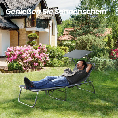 Homecall Sonnenliege klappbar mit Dach, 200 x 70 cm, Karbon Grau