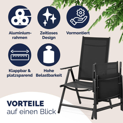 Casaria Gartenstühle Bern 2er Set, klappbarer Hochlehner aus Aluminium