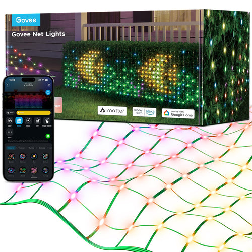 Govee Lichterkette Netz Smart Aussen 480 LEDs - Büsche. Großflächiges LED-Lichtnetz zur smarten Außenbeleuchtung von Büschen.