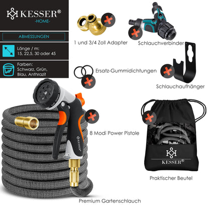 KESSER Flexibler Gartenschlauch 30 m, dehnbar, Sprühpistole, Anthrazit