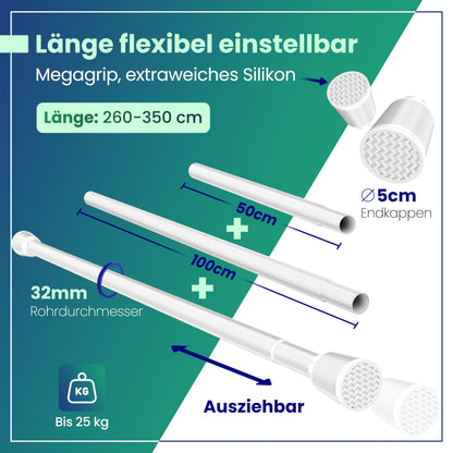 LOBUX Gardinenstange ohne Bohren, Teleskopstange weiss, 260–350 cm