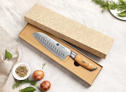 XINZUO Lan Series Santokumesser - 18.2cm Damaststahl Olivenholz