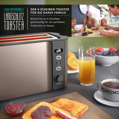 Arendo Frukost Langschlitztoaster für 4 Scheiben, Edelstahl Bronze