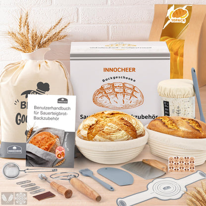 INNOCHEER Sauerteig Starter Set mit Gärkörbchen, 23 cm und 25 cm