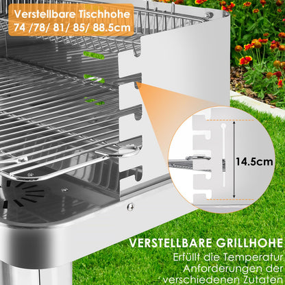 TLGREEN Holzkohlegrill Edelstahl Säulengrill höhenverstellbar