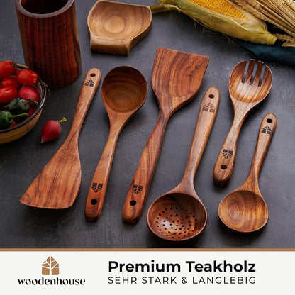 Woodenhouse Kochbesteck-Set aus Teakholz, 13-teilig mit Halter