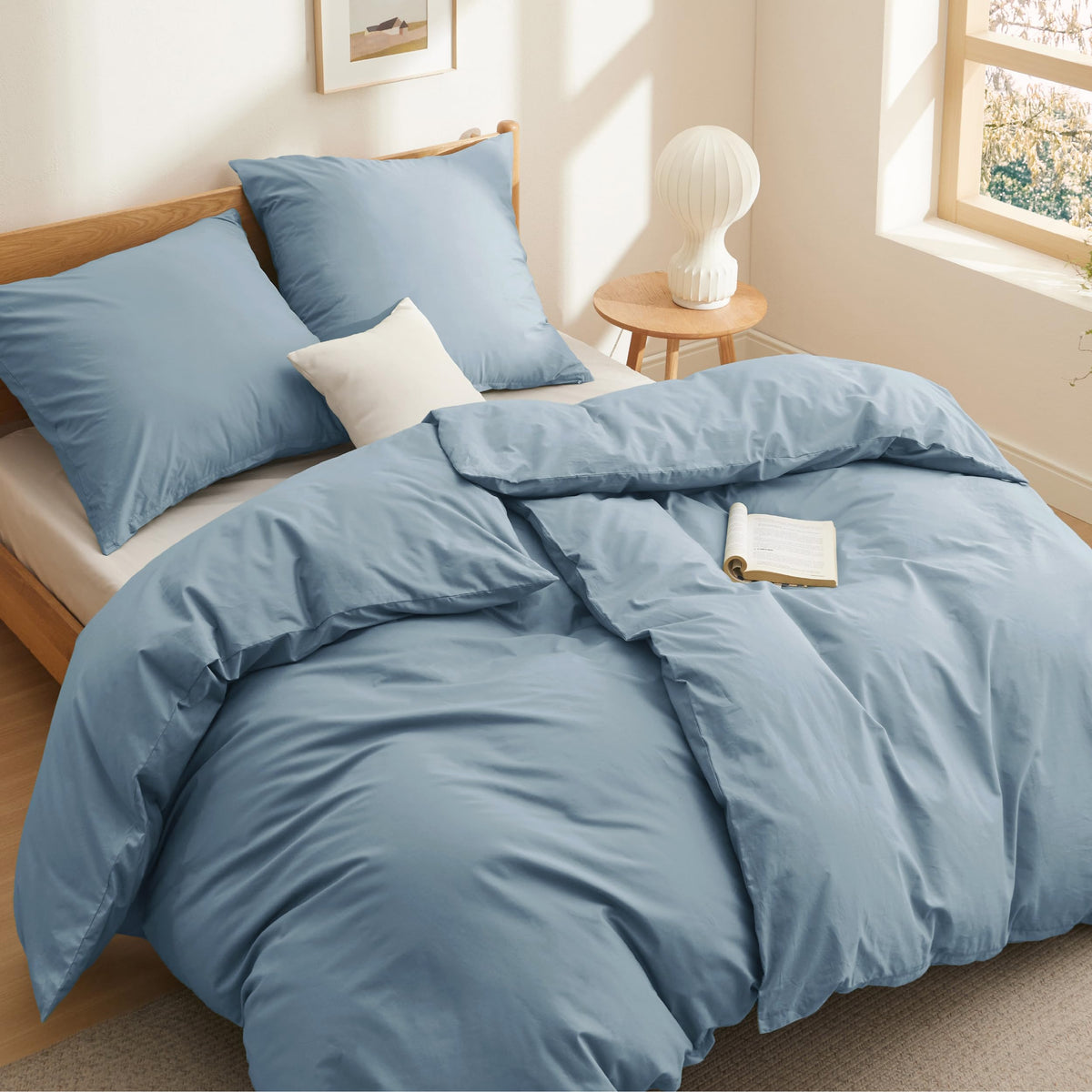 Bedsure Bettwäsche-Set Baumwolle 135x200, 4-teilig, Graublau mit zwei Bettbezügen und zwei Kissenbezügen