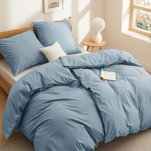 Bedsure Bettwäsche-Set Baumwolle 135x200, 4-teilig, Graublau mit zwei Bettbezügen und zwei Kissenbezügen
