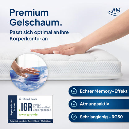 AM Qualitätsmatratzen 7 Zonen Deluxe Gelschaum Topper 160x200cm RG50