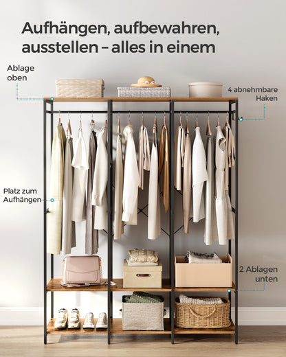 SONGMICS Offener Kleiderschrank RGR005B01 mit Ablagen, vintagebraun