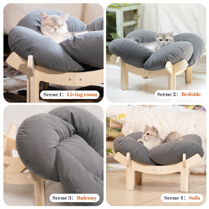 CheerPals Katzenbett Blumenform, erhöhtes Katzensofa aus Birke, 55 cm
