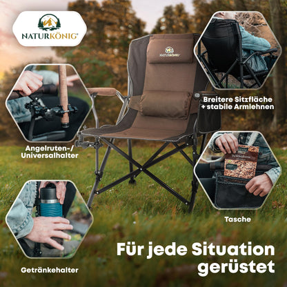 Naturkönig® Campingstuhl Faltbar Braun – Gross, bis 160 kg