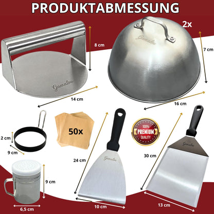 Gamalou Smash Burgerpresse Set aus Edelstahl mit Spachtel und Glocken