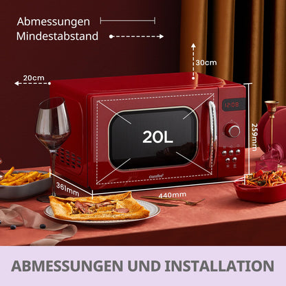 Comfee CMSRO 20 di rd Retro-Mikrowelle 20 Liter Rot