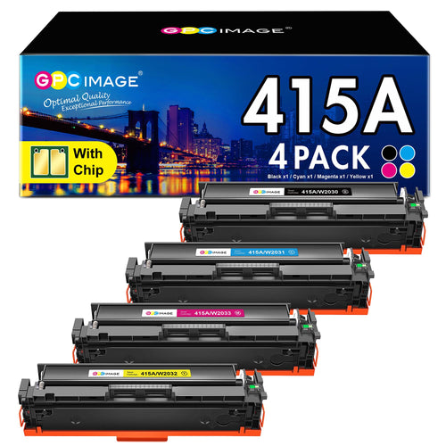 GPC IMAGE 415A Kompatibler Toner für HP - 4er-Pack MultiColor: Vier rechteckige Toner in Schwarz, Cyan, Magenta, Gelb zum Laserdruck.