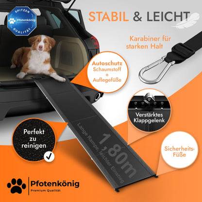 Pfotenkönig Hunderampe Auto klappbar, Alu, 1,80 m, bis 90 kg
