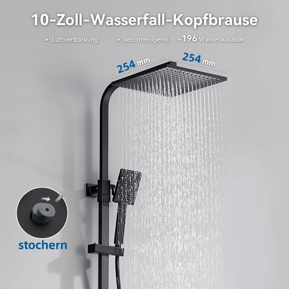 Auralum Regendusche System Thermostat Schwarz Quadrat 25x25cm