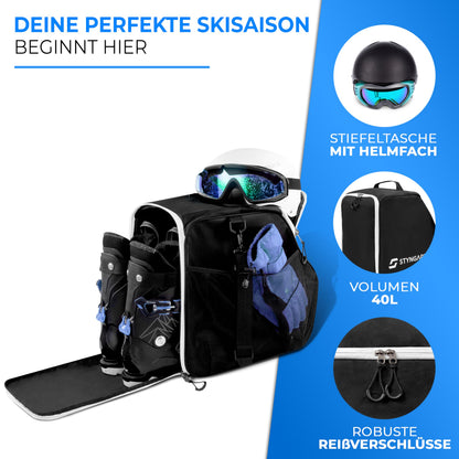 STYNGARD Skischuhtasche Zermatt mit Helmfach, 40 L, Schwarz-Weiss