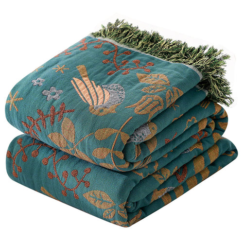 HOORDRY Baumwoll-Tagesdecke Boho Wendbar 230x250cm – Blau/Beige. Rechteckige Baumwolldecke in Blau/Beige, wendbar, als Bettüberwurf.