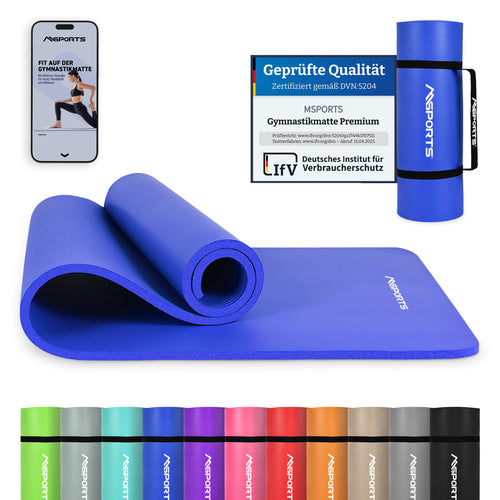 MSPORTS Gymnastikmatte Premium NBR 190 x 100 x 1,5 cm Königsblau – aufrollbar mit Tragegurt