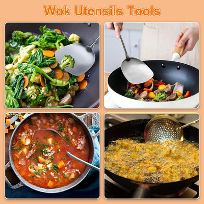 FJNATINH Wok Pfannenwender und Schöpflöffel Set aus 304 Edelstahl