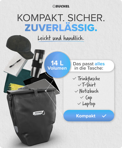 Büchel Gepäckträgertasche 2er-Set, 14 L, wasserdicht, schwarz