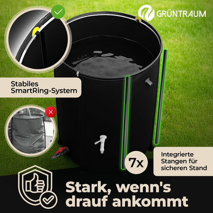 GRÜNTRAUM Regentonne faltbar 200L mit Füllstandsanzeige, schwarz