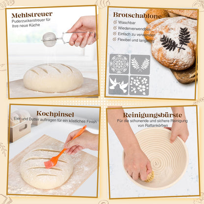 INNOCHEER Gärkörbchen Set, Sauerteig Starter Set mit Brotbackzubehör