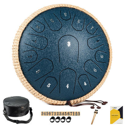 MeloBeat Zungentrommel 13 Zoll 15 Töne Steel Tongue Drum Set - Dunkelblau. Dunkelblaue Stahltrommel, 15 Töne. Erzeugt meditative Klänge zur Entspannung.