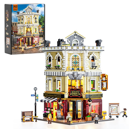 Funwhole Antiquitätengeschäft LED Bausteinset – 2847 Teile F9033. Beleuchtetes Gebäudemodell zum Modellbau und zur Dekoration.