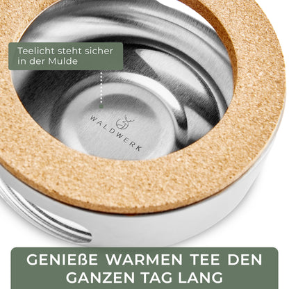 WALDWERK Teekanne mit Stövchen, Edelstahl, Sieb, 1.1L Eiche