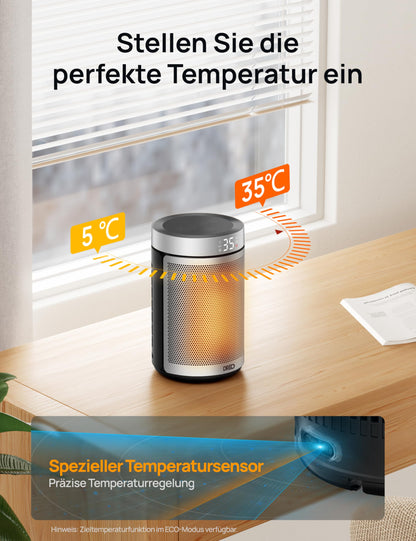 Dreo Atom 316 Heizlüfter, 1500 W PTC-Keramik, Thermostat, silber