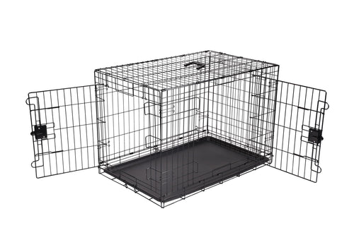Amazon Basics Zusammenklappbarer Hundekäfig – Schwarz L (91 cm), schwarzer Drahtkäfig zur Hundeunterbringung.