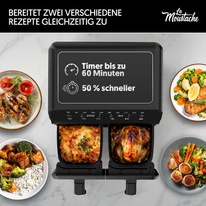 La Moustache DuoFry Gray Heissluftfritteuse - XXL 2 Fächer 8L
