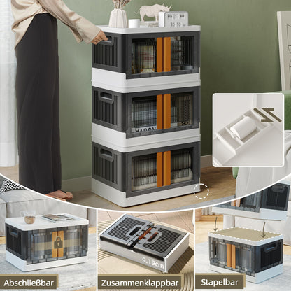 NETEL Stapelbox Set 72L, 4x – Durchsichtig, Faltbar mit Tür & Rollen