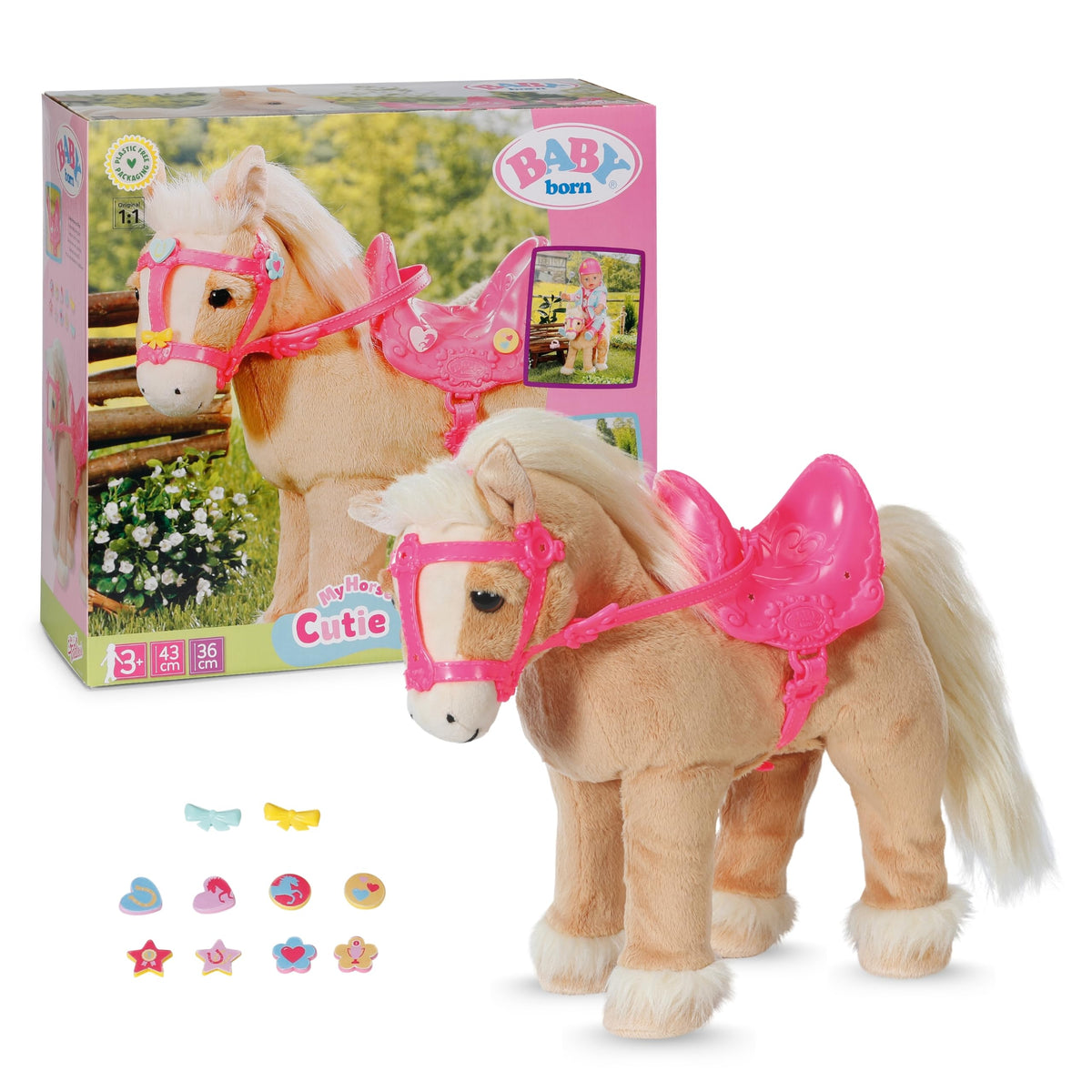 BABY Born My Cute Horse Puppenpferd mit Lauf- und Soundfunktion, Plüschfell und rosa Sattel